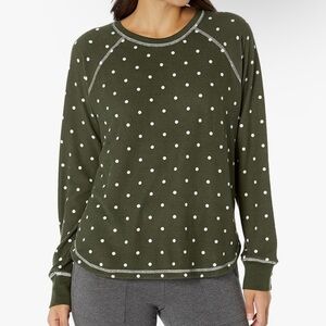 PJ Salvage Pine Green Polka Dot Cozy Long Sleeve Pajama Top Size XS NWT